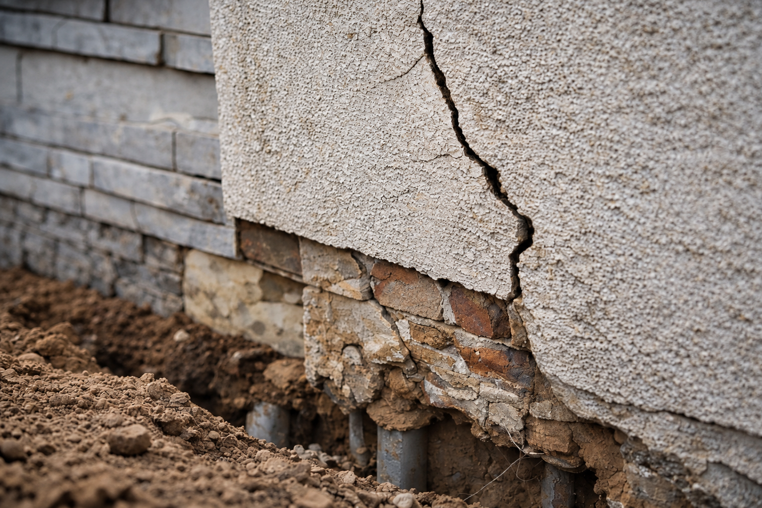 Correção de recalque estrutural em edificação